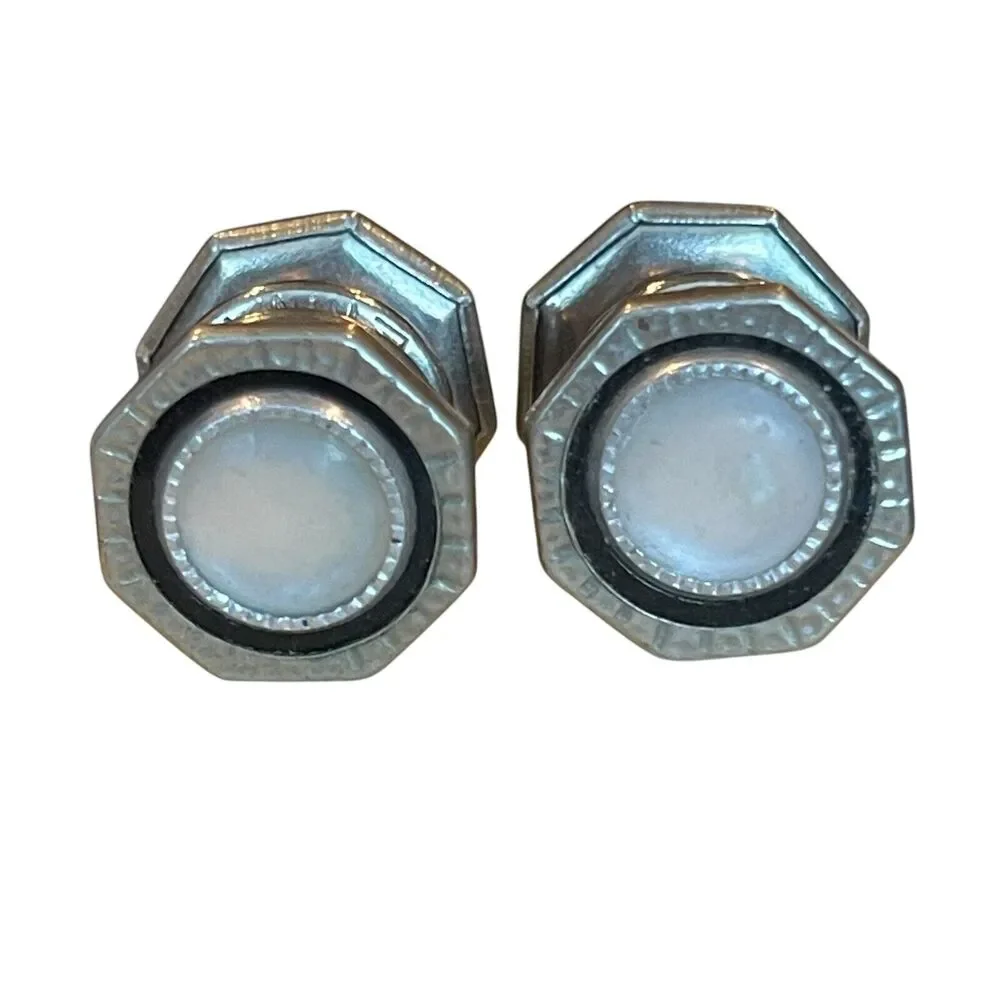 Art Deco Black Silver Tone ‘Snap Link’ Cufflinks MOP Pearl Shell Two Sided Retro